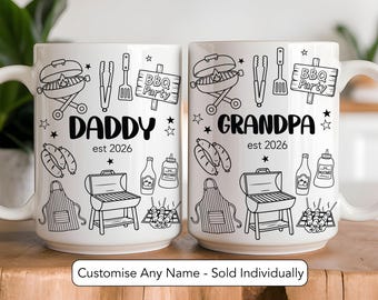 Personalised BBQ Grill Master Coffee Mug New Dad First Fathers Day Gift From Baby Promoted To Grandpa Mug First Time Daddy Grandpa Gift