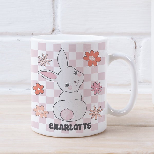 Personalised Easter Mug Retro Easter Bunny Mug Toddler Girl Easter Customizable Mug Girl Easter Gift Rabbit Mug Hot Chocolate Mug Easter Cup