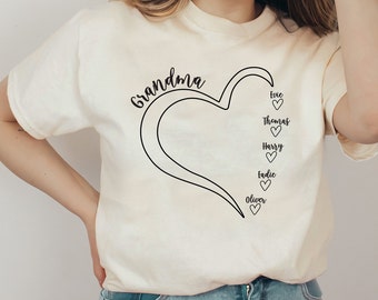 Grandma Shirt With Grandkids Names Personalized Great Grandma Shirt Grandma Custom Heart Tshirt Grandma Presents Gift For Grandma Nonna Nana