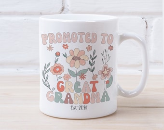 Personalised Promoted To Great Grandma Mug Custom Great Grandma Gift Gift From Grandkids Wildflower Customizable Mug Great Grandma Christmas