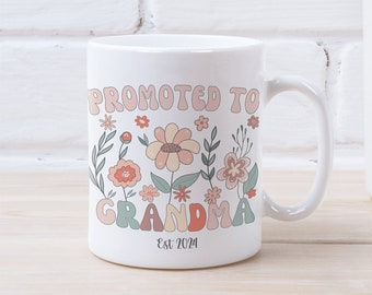 Personalised Promoted To Grandma Mug Custom Grandma Gift From Grandkids Names Wildflower Customizable Mug Grandma Birthday or Christmas