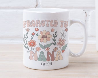 Personalised Promoted To Nana Mug Custom Nana Gift From Grandkids Names Wildflower Customizable Mug Nana Mothers Day Birthday or Christmas