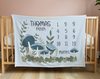 Mushroom Milestone Blanket For Boys Mushroom Blanket Monthly Growth Tracker Customizable Blanket Baby Shower Blanket Gift New Baby Gift