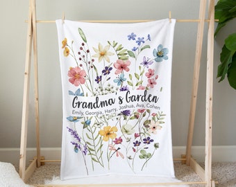 Personalised Grandma Blanket Custom Grandma's Garden Wildflower Blanket Nana Blanket Great Grandma Grandkids Blanket Moms Garden Blanket