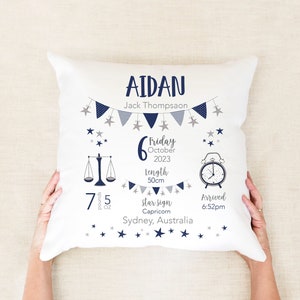 Blue Birth Stats Pillow Birth Announcement Personalised Navy Blue Baby Stats Cushion Birth Details Pillow Baby Keepsake New Parent Gift