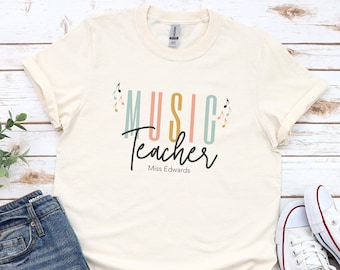 Personalised Music Teacher Shirt Teacher Musical Notes Custom Teacher Clothes Music Gift For Musician Music Therapy Teacher Music Lover Gift