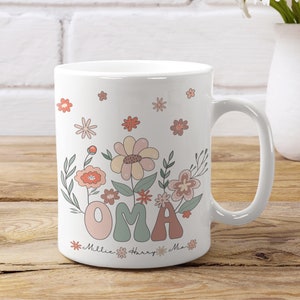 Personalised Oma Mug With Grandkids Names Custom Oma Mug Oma Gift New Oma Promoted To Oma Christmas Birthday Gifts For Oma Floral Name Mug image 1