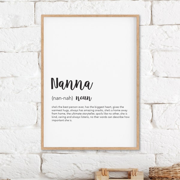 Gifts For Nanna, Nanna Definition Sign, Nanna Definition Printable, Nanna Instant Download Print, Mothers Day Gift, Christmas Gift Nanna