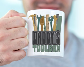 Personalised Daddy Coffee Mug Custom Dad Mug Toolbox Handyman Bonus Dad Mug Fathers Day Gift From Kids Names Mug Craftsman Carpenter Builder