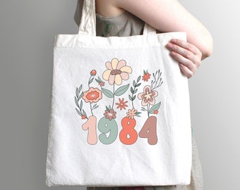 1984 Tote Bag 40th Birthday Tote Wildflowers Tote Bag Born 1984 Tote Bag Turning 40 Birthday Gift Totebag Milestone Birthday 1984 Birth Year