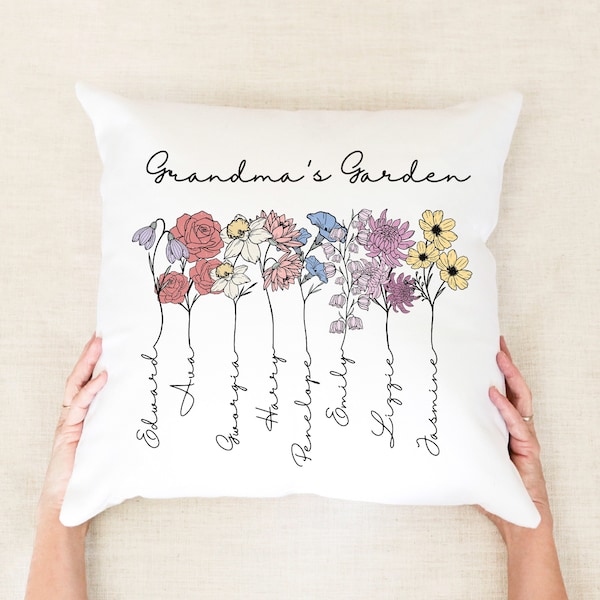 Custom Grandma's Pillow, Grandma's Garden Pillow, Mothers Day Pillow, Gift From Grandkids, Custom Birth Flower Throw Pillow, Grandma Gift