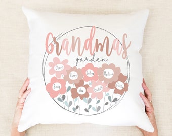 Personalised Grandmas Garden Pillow Gift From Grandkids Custom Throw Daisy Wildflower Pillow Great Grandma Gift For Mothers Day or Christmas