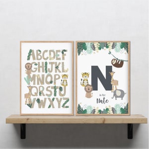 Impresión de letras de la jungla, impresión personalizada de animales de la jungla, impresión personalizada de animales de safari, impresión del alfabeto de animales de la jungla, impresión de sala de juegos de la jungla