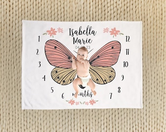 Butterfly Milestone Blanket Daughter Blanket Monthly Growth Tracker Butterfly Nursery Baby Shower New Parent Custom Gift Keepsake Gift