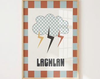 Rayo: Impresión personalizada con nombre infantil para dormitorio, letrero personalizado para guardería, decoración para habitación de niño pequeño, decoración para habitación de bebé, arte para habitación de niño pequeño