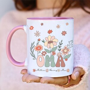 Personalised Oma Mug With Grandkids Names Custom Oma Mug Oma Gift New Oma Promoted To Oma Christmas Birthday Gifts For Oma Floral Name Mug image 3