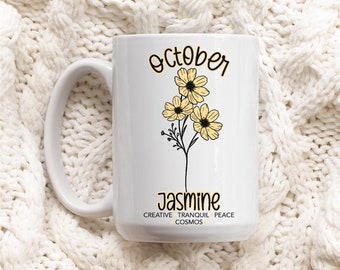 Birth Flower Mug Custom October Birthday Customizable Mug Cosmos Birth Flower Flower Mug Libra Scorpio Birthday Gift Best Friend Name Mug