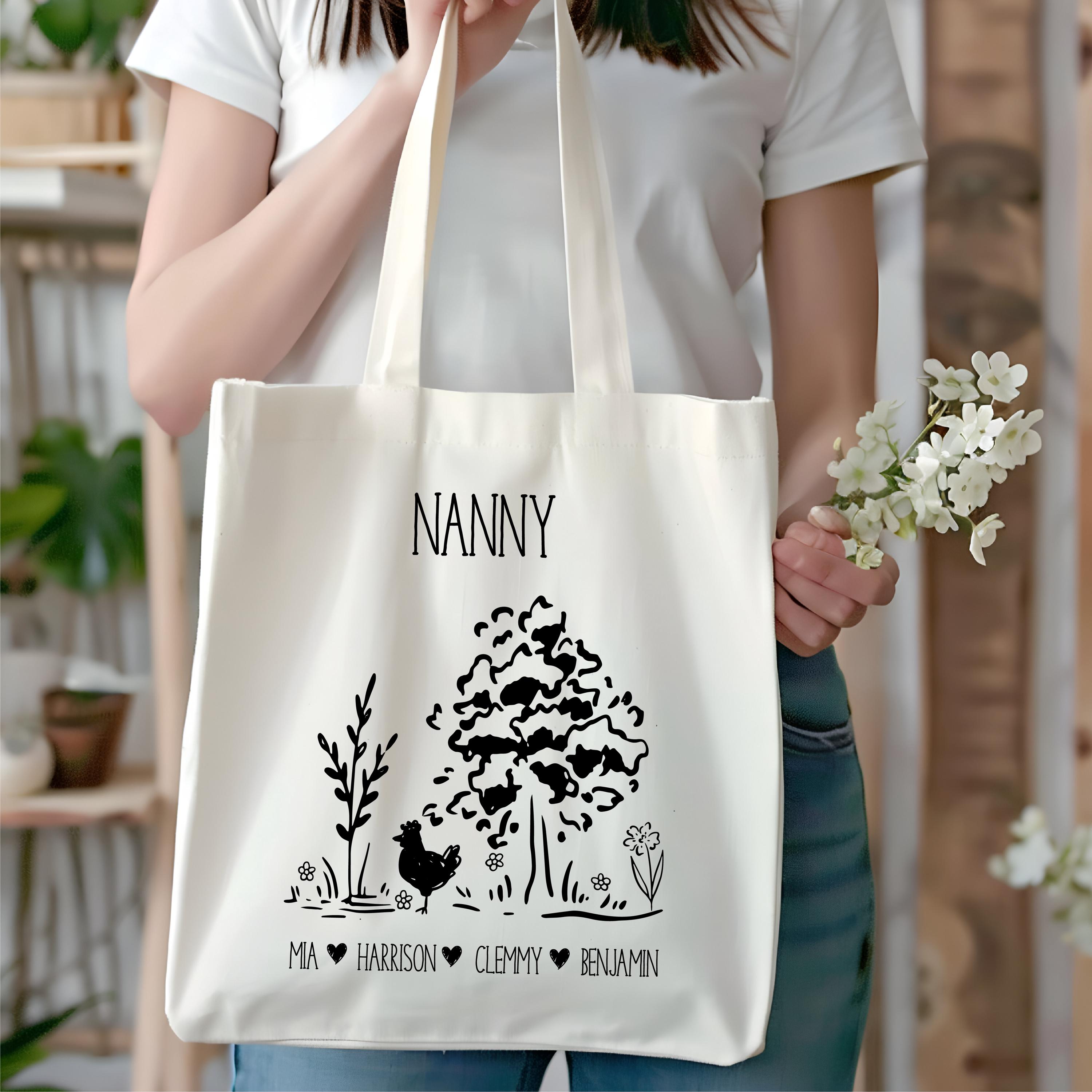 Personalised Grandma Tote Bag With Grandkids Names Custom Grandma