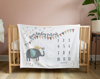 Elephant Milestone Blanket Daughter Blanket Blanket For Boys Monthly Growth Tracker Elephant Nursery Baby Shower New Parent Custom Gift