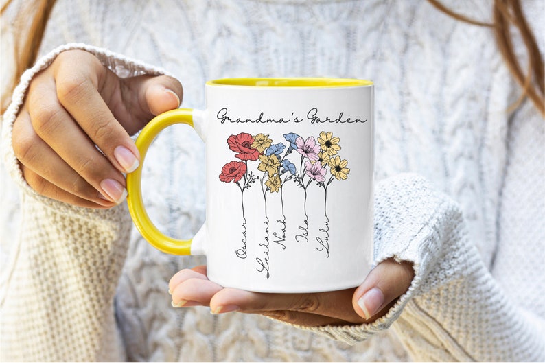 Grandma Coffee Mug, Custom Birth Flower Mug, Grandmas Garden, Great Grandma, Customizable Mug, Gift From Grandkids, Nana Mug, Mothers Day image 2