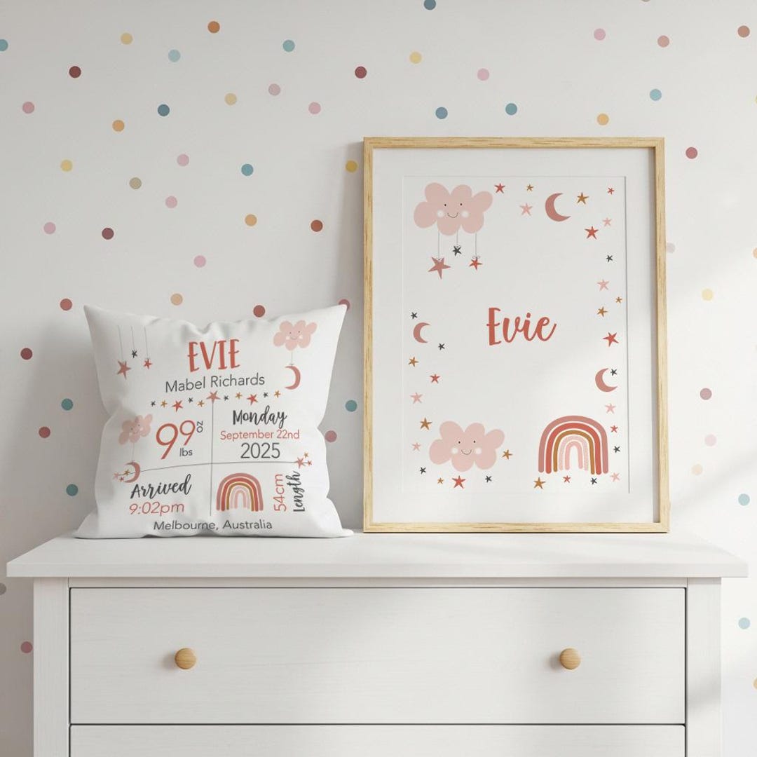 Baby Girl Birth Announcement Personalised Pillow Baby Name Print Girls ...