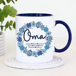 Personalised Oma Mug From Grandkids Gifts For Oma Custom Oma Blue Wildflower Mug First Time Oma Promoted To Oma Mug  For Christmas Birthday