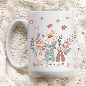 Personalised Oma Mug With Grandkids Names Custom Oma Mug Oma Gift New Oma Promoted To Oma Christmas Birthday Gifts For Oma Floral Name Mug image 4