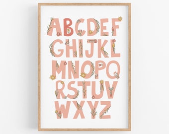 Personalised Alphabet Poster Floral Alphabet Girls Initial Wildflower Wall Art Boho Alphabet Custom Letter Print Abc Nursery Alphabet Poster