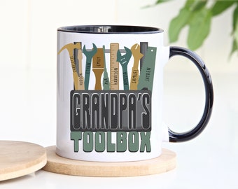 Personalised Grandpa Coffee Mug Custom Grandpa Mug Toolbox Handyman Gramps Fathers Day Gift From Kids Names Mug Craftsman Carpenter Builder