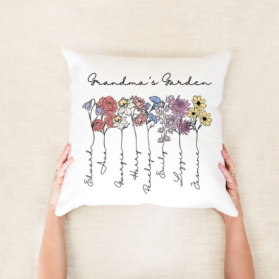 Custom Grandma's Pillow, Grandma's Garden Pillow, Mothers Day Pillow, Gift From Grandkids, Custom Birth Flower Throw Pillow, Grandma Gift
