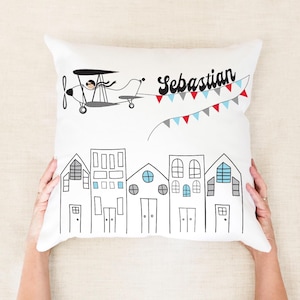 Boys Custom Name Baby Pillow Airplane Nursery Decor Boys Personalised Birth Announcement Pillow Keepsake Gift Boys First Birthday Gift Idea