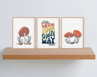 Mushroom Print Snail Print Retro Mushroom Nursery Printable Mushroom Poster Cottagecore Nursery Grow Your Own Way Wall Art Cottagecore Baby