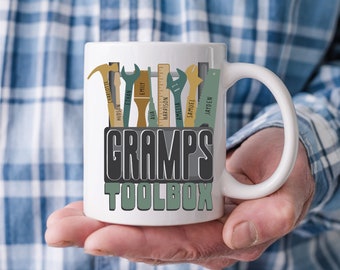 Personalised Gramps Coffee Mug Custom Grandpa Mug Toolbox Handyman Papa Mug Fathers Day Gift From Kids Names Mug Craftsman Carpenter Builder