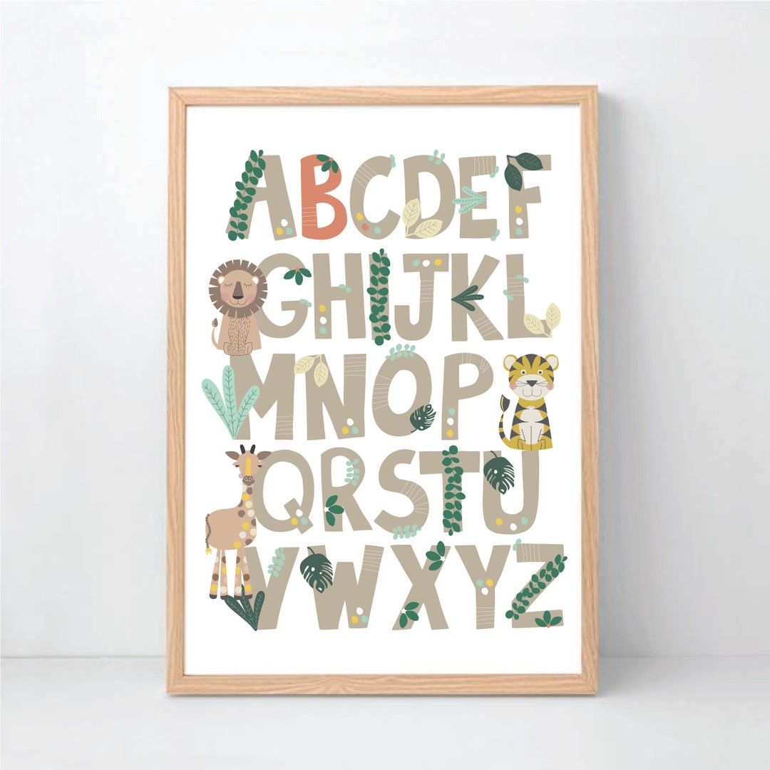 Jungle Animal Alphabet Poster, Initial Print, Jungle Nursery Decor