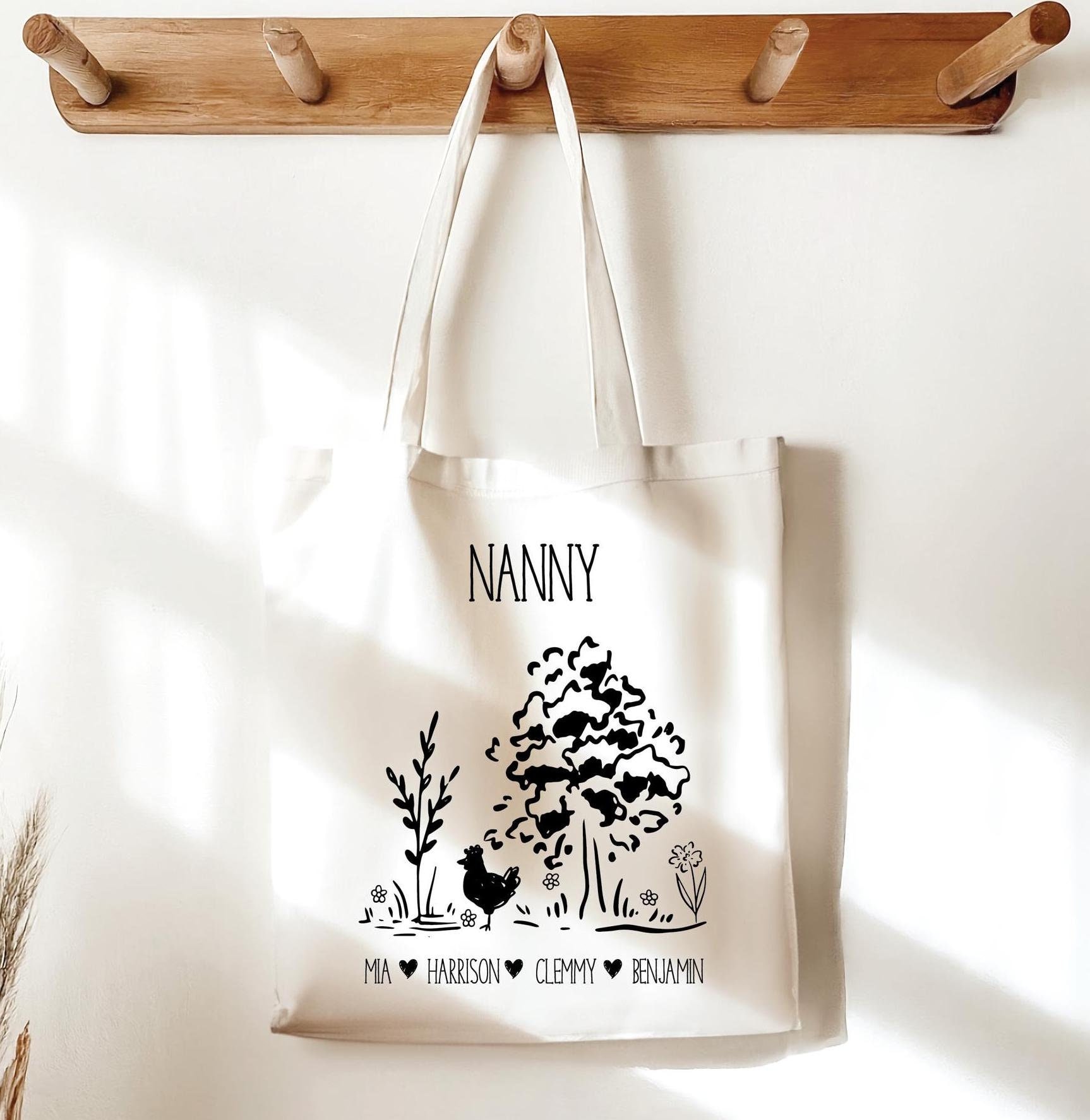 Personalised Grandma Tote Bag With Grandkids Names Custom Grandma