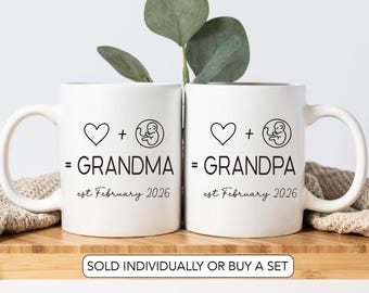 Pregnancy Announcement Grandparent Mug Set Promoted To Grandma Promoted To Grandpa Est Year Mug Grandpa Gift for New Grandma New Grandpa Mug