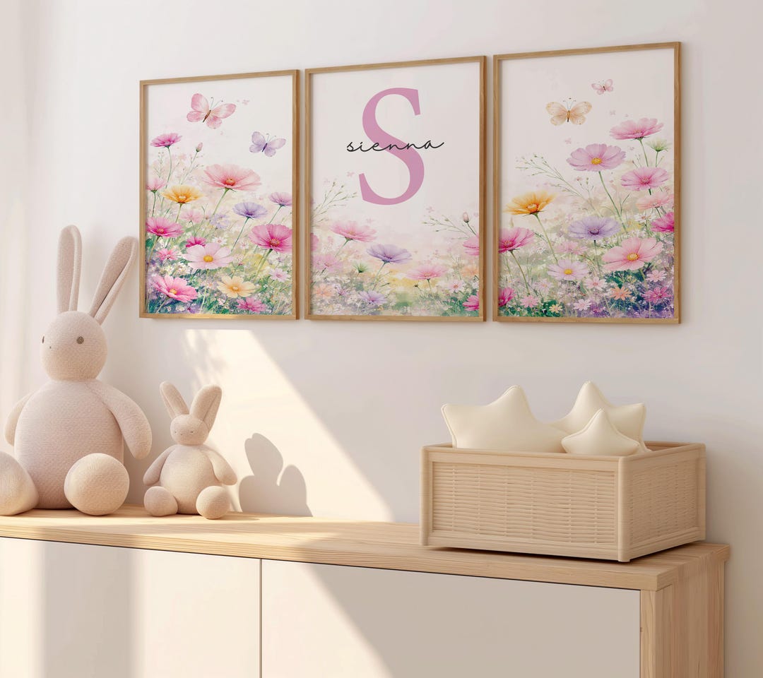 Wildflower Personalised Butterfly Nursery Wall Art Custom Girl Soft ...