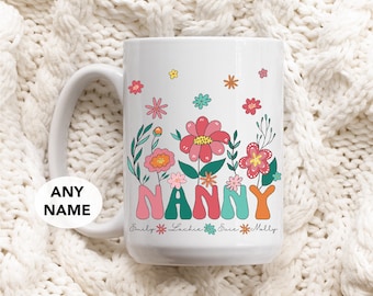 Nanny Mug With Grandkids Names Personalised Grandma Mug Custom Nana Mug Floral Name Mug New Nanny Gift Promoted to Grandma Mothers Day Gift