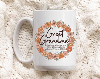 Personalised Great Grandma Mug Custom Grandma Gift Wildflower Customizable Mug Gift From Grandkids Promoted To Grandma Mug Grandma Christmas