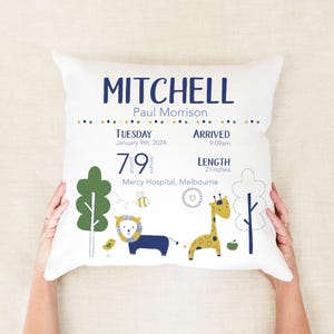 Birth Announcement Birth Stats Custom Pillow Baby Custom Cushion Jungle Nursery Decor Safari Nursery Decor Gift For New Parents Christening