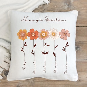 Personalised Nanny Pillow Gift From Grandkids Grandmas Garden Cushion For Mothers Day Wildflower Throw Pillow Great Grandma Birthday Gift