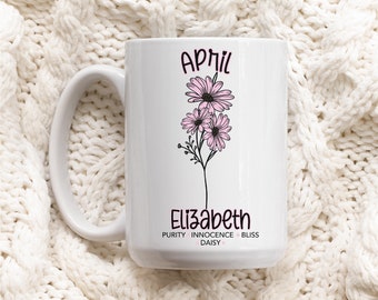 Birth Flower Mug Custom Daisy April Customizable Mug Personalised Birth Month Flower Mug Aries Taurus Birthday Gift Best Friend Mug