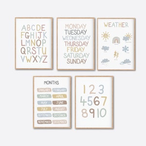 Neutral Playroom Printable Download Montessori Neutral Playroom Decor Preschool Alphabet ABC Number Print Weather Print Educational Prints