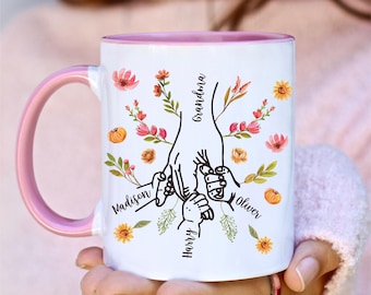 Holding Hands Custom Grandma Mug Customizable Grandmother Mug Personalised Nana Coffee Mug Nanny Christmas Gift From Grandkids Mothers Day