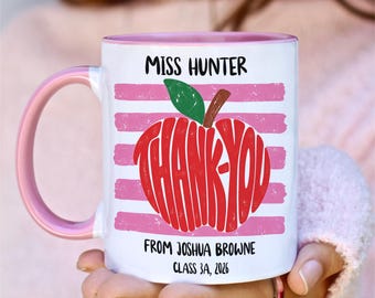 Personalised Female Teacher Mug Gift From Student Stripe Coffee Mug For Her Custom Apple Mug End Of Year School Teacher Appreciation Gift