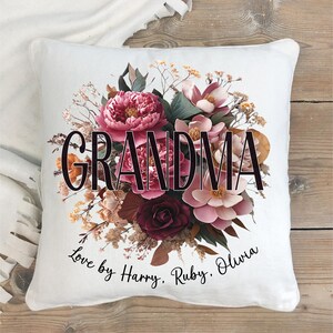 Personalised Grandma Pillow Gift From Grandkids Grandmas Vintage Floral Cushion For Mothers Day Flower Pillow Great Grandma Birthday Gift