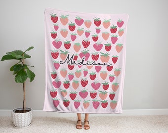 Customizable Strawberry Blanket Daughter Blanket Aesthetic Cottagecore Blanket Strawberry Bedding Toddler Girl Cute Throw Blanket New Baby