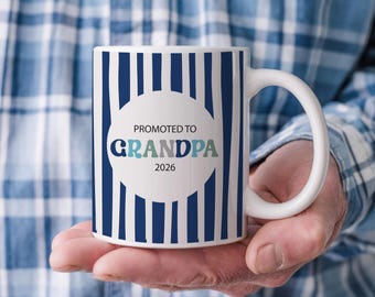 Taza personalizada "Ascendido a abuelo" Regalo sorpresa para anunciar el embarazo del nuevo abuelo Juego de tazas para revelar el bebé Regalo para el nuevo abuelo Regalo para el nuevo papá