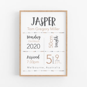 Geburtsankündigung Geburts Details Zeichen Geburts Details Druck Neutrales Baby Geschenk für neue Eltern Beige Kinderzimmer Wand Kunst Baby Taufe Andenken
