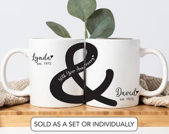 50th Year Wedding Anniversary Gift For Parents Fifty Year Anniversary Custom Golden Anniversary Mug Set Gift Mr And Mrs Mugs Anniversary